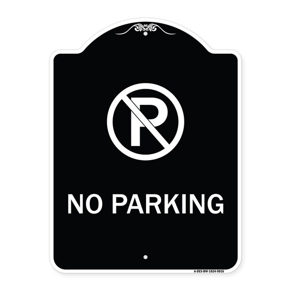 Designer Series-No Parking Small, Black & White Heavy-Gauge Aluminum, 24" x 18", BW-1824-9816
